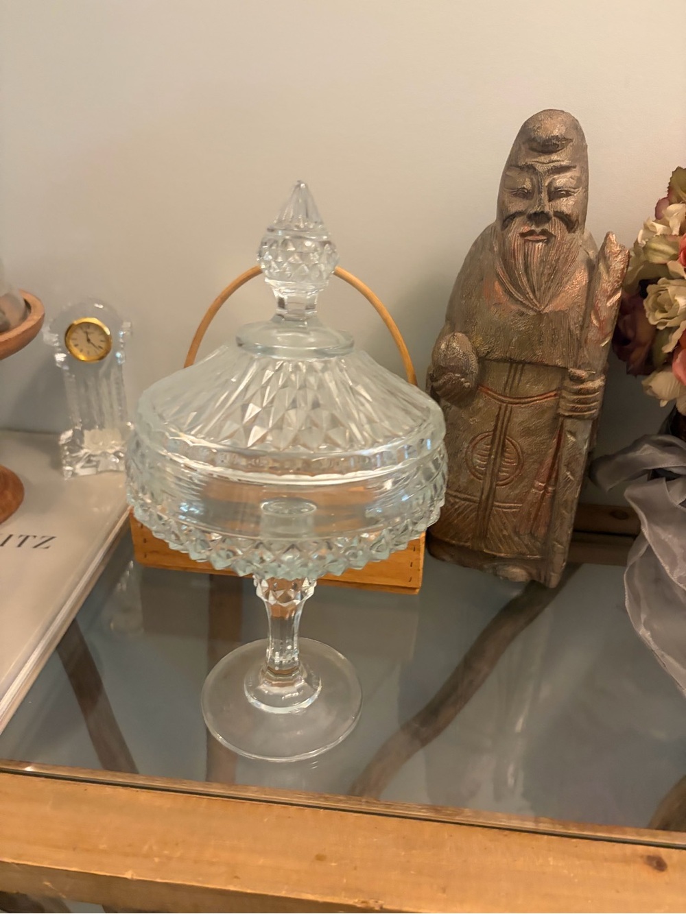 Vintage  MCM Crystal Glass Covered Compote - Candy dish decor.